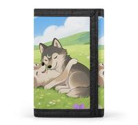 HETVBNS TriFold Wallet with 8 Card Slots & Keychain | Durable Polyester | Compact Two Wolf Hug Wallet for Travel