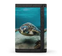 HETVBNS TriFold Wallet with 8 Card Slots & Keychain | Durable Polyester | Compact Underwater Diving Sea Turtle Wallet for Travel