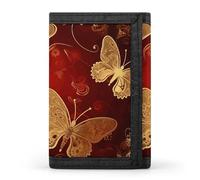 HETVBNS TriFold Wallet with 8 Card Slots & Keychain | Durable Polyester | Compact Valentine Hearts Golden Butterfly Wallet for Travel