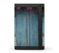 HETVBNS TriFold Wallet with 8 Card Slots & Keychain | Durable Polyester | Compact Vintage Blue Wood Wallet for Travel