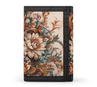 HETVBNS TriFold Wallet with 8 Card Slots & Keychain | Durable Polyester | Compact Vintage Flower Wallet for Travel