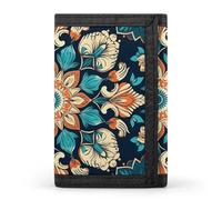 HETVBNS TriFold Wallet with 8 Card Slots & Keychain | Durable Polyester | Compact Vintage Mandala Flowers Wallet for Travel