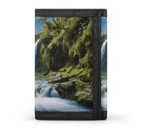 HETVBNS TriFold Wallet with 8 Card Slots & Keychain | Durable Polyester | Compact Waterfall Landscape Painting Wallet for Travel