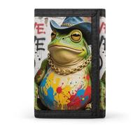 HETVBNS TriFold Wallet with 8 Card Slots & Keychain | Durable Polyester | Compact Western Cowboy Frog Wallet for Travel