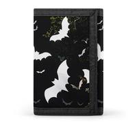 HETVBNS TriFold Wallet with 8 Card Slots & Keychain | Durable Polyester | Compact White Bats Wallet for Travel