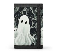 HETVBNS TriFold Wallet with 8 Card Slots & Keychain | Durable Polyester | Compact White Patterned Ghost Wallet for Travel