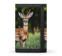 HETVBNS TriFold Wallet with 8 Card Slots & Keychain | Durable Polyester | Compact Whitetail Deer Fawn Wallet for Travel