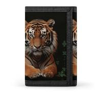 HETVBNS TriFold Wallet with 8 Card Slots & Keychain | Durable Polyester | Compact With Tiger And Paws Wallet for Travel
