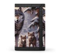 HETVBNS TriFold Wallet with 8 Card Slots & Keychain | Durable Polyester | Compact Wolves Family Wallet for Travel
