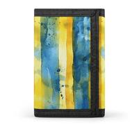 HETVBNS TriFold Wallet with 8 Card Slots & Keychain | Durable Polyester | Compact Yellow And Blue Pattern Wallet for Travel