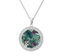 HETVBNS Tropical Leaf Necklace, Round Pendant Alloy with Diamond, Elegant Pendant Necklace for Women Men, Una talla, Metal, Alloy.