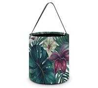 HETVBNS Tropical Leaves Candy Bag Halloween Trick Or Treat Bucket 7.9x8.3in, Reusable Gift Bags for Party Holiday Wedding