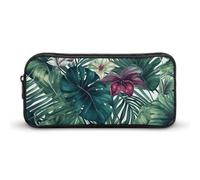 HETVBNS Tropical Leaves Pencil Case Large Capacity, Durable Pencil Pouch Portable Small Cosmetic Bag with Metal Zipper, Simple Makeup Pouch Aesthetic Toiletry Bag for Travel Office