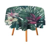 HETVBNS - Tropical Leaves Tablecloth, Wrinkle and Stain Resistant Polyester Round Tablecloth 60 x 60 Inch, Elegant Decor for Dining, Party, Patio