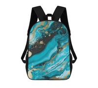 HETVBNS Turquoise Blue Gold Marble Backpack for Women Men, Durable 600D Polyester Bookbag with Large Capacity, Lightweight 17 Inch Laptop Backpack Minimalism Casual Daypack for Work, Travel