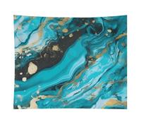 HETVBNS Turquoise Blue Gold Marble Tapestry Wall Hanging - 50"x60" Aesthetic Tapestries Soft Polyester Wall Art Decor Large Tapestry for Bedroom Living Room Dorm Backdrop, Hanging Kit Included