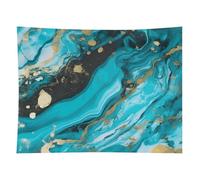 HETVBNS Turquoise Blue Gold Marble Tapestry Wall Hanging - 60"x80" Aesthetic Tapestries Soft Polyester Wall Art Decor Large Tapestry for Bedroom Living Room Dorm Backdrop, Hanging Kit Included