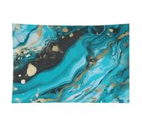 HETVBNS Turquoise Blue Gold Marble Tapestry Wall Hanging - 60"x90" Aesthetic Tapestries Soft Polyester Wall Art Decor Large Tapestry for Bedroom Living Room Dorm Backdrop, Hanging Kit Included