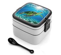 HETVBNS Turtle Swimming in The Sea Bento Box Double Layer Lunch Box 1000ml