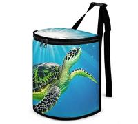 HETVBNS Turtle Swimming in The Sea Car Trash Can with Lid, Leakproof Hanging Automotive Trash Bin, Waterproof Garbage Storage Bag for Vehicles, RV, Bathroom, Office
