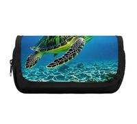 HETVBNS Turtle Swimming in The Sea Pencil Case Extra Large, Double Layer Pencil Pouch with Zipper, Portable Cosmetic Bags for Travel, Office Stationery Organizer for Women Men