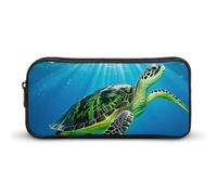 HETVBNS Turtle Swimming in The Sea Pencil Case Large Capacity Zipper Pouch, Durable Pencil Box Organizer, Portable Small Cosmetic Bag for Office, Travel