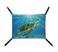 HETVBNS Turtle Swimming in The Sea Pet Hammock for Cats & Dogs, Soft Breathable Canvas Hanging Hammock with Adjustable Straps, Comfortable & Durable Hanging Bed for Small to Medium Pets