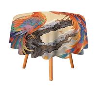 HETVBNS - Two Phoenix Round Polyester Tablecloth for Winter, Wrinkle and Stain Resistant 60 x 60 Inch Elegant Table Cover Decor Table Cover for Dinner Party Patio