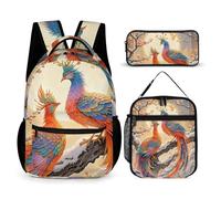 HETVBNS Two Phoenixes in Winter Backpack Set 3 Piece, Durable Backpack Insulated Lunch Bag Portable Pencil Case for Men Women
