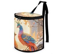HETVBNS Two Phoenixes in Winter Car Trash Can with Lid, Leakproof Hanging Automotive Trash Bin, Waterproof Garbage Storage Bag for Vehicles, RV, Bathroom, Office