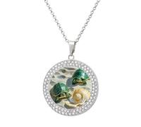 HETVBNS - Two turtles and shells necklace, round alloy pendant with diamond, elegant pendant necklace for women men, Una talla, Metal, Alloy.