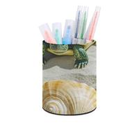 HETVBNS Two Turtles And Shells Pen Holder for Desk PU Leather Round Desk Organizer Multifunctional Makeup Brush Storage Aesthetic Desktop Supplies Stylish Pencil Holder for Office & Home