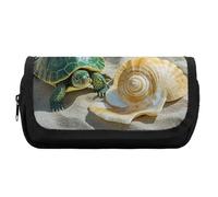 HETVBNS Two Turtles And Shells Pencil Case Extra Large, Double Layer Pencil Pouch with Zipper, Portable Cosmetic Bags for Travel, Office Stationery Organizer for Women Men