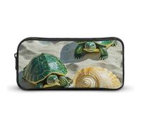 HETVBNS Two Turtles And Shells Pencil Case Large Capacity, Durable Pencil Pouch Portable Small Cosmetic Bag with Metal Zipper, Simple Makeup Pouch Aesthetic Toiletry Bag for Travel Office