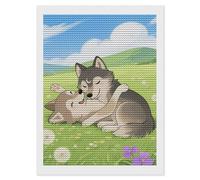 HETVBNS Two Wolf Hug Diamond Painting Kits for Adults, Full Round Drill DIY Diamond Art for Beginners, 5D Gem Art and Crafts for Home Wall Decor 12"x16"