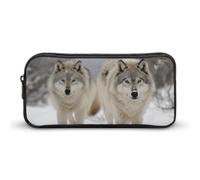 HETVBNS Two Wolves Walking in The Snow Pencil Case Large Capacity, Durable Pencil Pouch Portable Small Cosmetic Bag with Metal Zipper, Simple Makeup Pouch Aesthetic Toiletry Bag for Travel Office