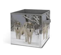 HETVBNS Two Wolves Walking in The Snow Storage Bins 10.6 Inch, Oxford Fabric Foldable Storage Cube Organizer Basket with Handles, Fabric Bins for Closet Shelves, Toys, Clothes, Books, Bedroom