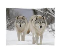 HETVBNS Two Wolves Walking in The Snow Tapestry Wall Hanging - 30"x40" Aesthetic Tapestries Soft Polyester Wall Art Decor Large Tapestry for Bedroom Living Room Dorm Backdrop, Hanging Kit Included