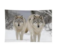 HETVBNS Two Wolves Walking in The Snow Tapestry Wall Hanging - 40"x60" Aesthetic Tapestries Soft Polyester Wall Art Decor Large Tapestry for Bedroom Living Room Dorm Backdrop, Hanging Kit Included
