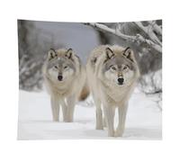 HETVBNS Two Wolves Walking in The Snow Tapestry Wall Hanging - 50"x60" Aesthetic Tapestries Soft Polyester Wall Art Decor Large Tapestry for Bedroom Living Room Dorm Backdrop, Hanging Kit Included
