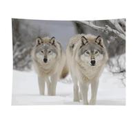 HETVBNS Two Wolves Walking in The Snow Tapestry Wall Hanging - 60"x80" Aesthetic Tapestries Soft Polyester Wall Art Decor Large Tapestry for Bedroom Living Room Dorm Backdrop, Hanging Kit Included