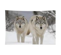 HETVBNS Two Wolves Walking in The Snow Tapestry Wall Hanging - 60"x90" Aesthetic Tapestries Soft Polyester Wall Art Decor Large Tapestry for Bedroom Living Room Dorm Backdrop, Hanging Kit Included