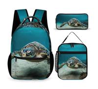 HETVBNS Underwater Diving Sea Turtle Backpack Set 3 Piece, Durable Backpack Insulated Lunch Bag Portable Pencil Case for Men Women