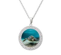 HETVBNS - Underwater diving sea turtle necklace, round pendant alloy with diamond, elegant pendant necklace for women men, Una talla, Metal, Alloy.