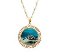 HETVBNS - Underwater diving sea turtle necklace, round pendant alloy with diamond, elegant pendant necklace for women men, Una talla, Metal, Alloy.