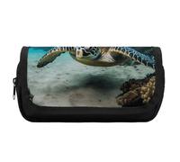 HETVBNS Underwater Diving Sea Turtle Pencil Case Extra Large, Double Layer Pencil Pouch with Zipper, Portable Cosmetic Bags for Travel, Office Stationery Organizer for Women Men
