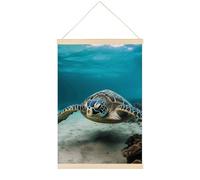 HETVBNS Underwater Diving Sea Turtle Wall Art, 15.7 X 23.6 Inch Reusable Magnetic Poster Hanger - Canvas Poster Included, Complete Hanging Kit for Posters, Art, Maps