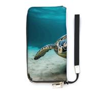 HETVBNS Underwater Diving Sea Turtle Wallet, Elegant Wristlet Wallet with Multi-Card Slots, PU Leather Long Purse for Women, Men