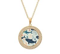 HETVBNS - Underwater Whale Necklace, Round Pendant Alloy with Diamond, Elegant Pendant Necklace for Women Men, Una talla, Metal, Alloy.
