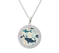 HETVBNS - Underwater Whale Necklace, Round Pendant Alloy with Diamond, Elegant Pendant Necklace for Women Men, Una talla, Metal, Alloy.
